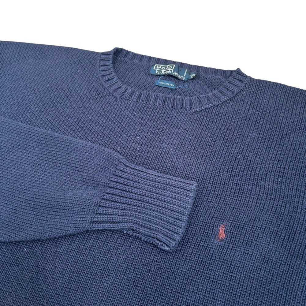 Polo Ralph Lauren Mens 2XLT Tall Navy Blue Cotton Knit Crewneck Sweater Pony